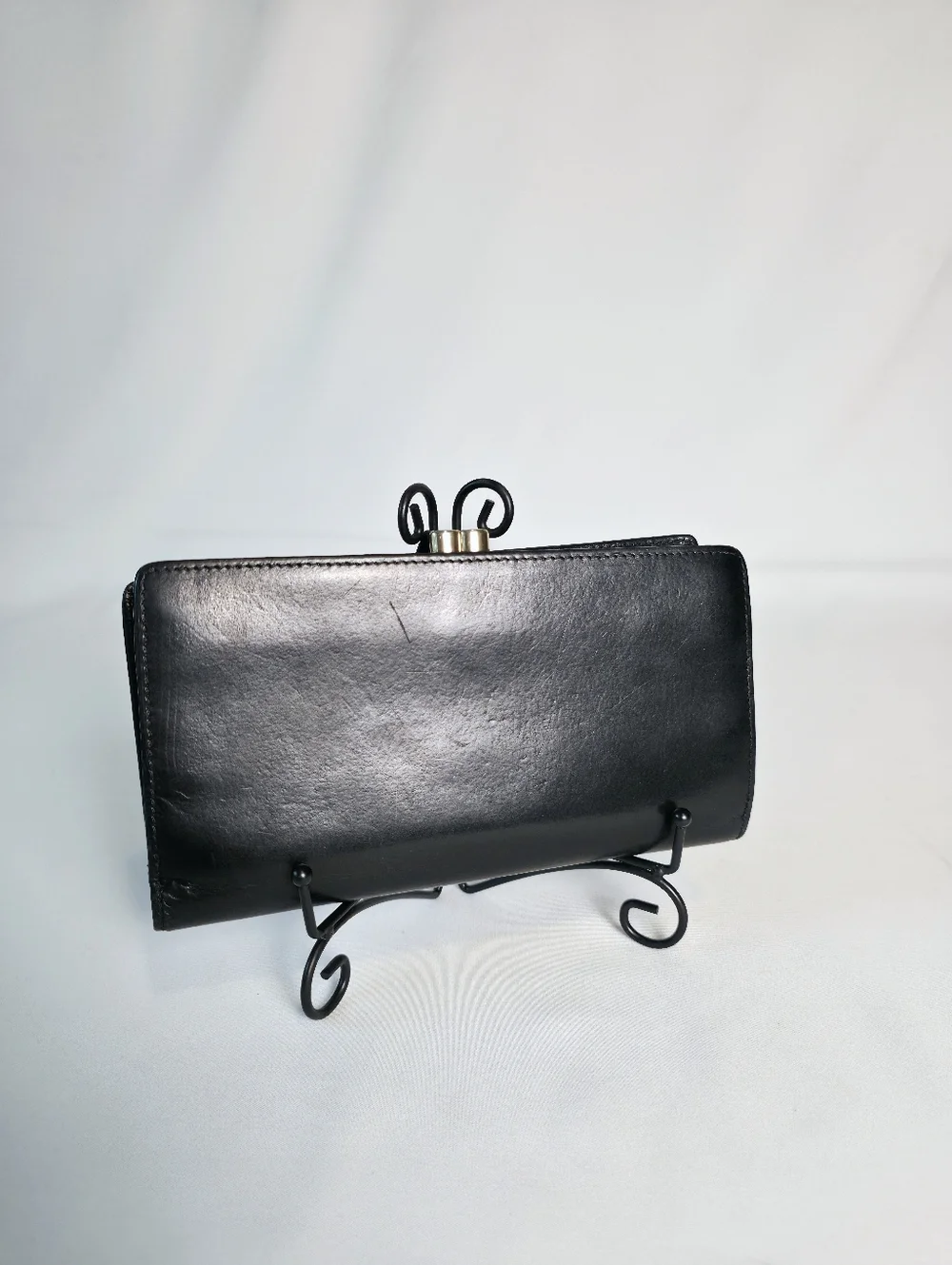 Vintage Coach Lexington Long Wallet Black Water Buffalo Leather Brass Kisslock - Picture 2 of 6